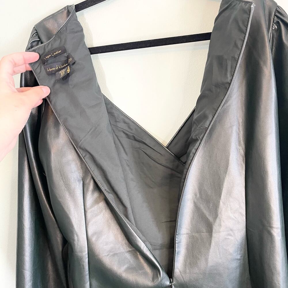 House of Harlow 1960 Wrap Dress XL Green Vegan Leather Party Club Cocktail Edgy - Picture 8 of 10